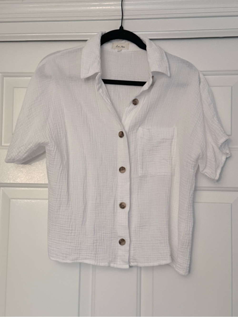 White Short-Sleeve Gauze Button-Up Shirt